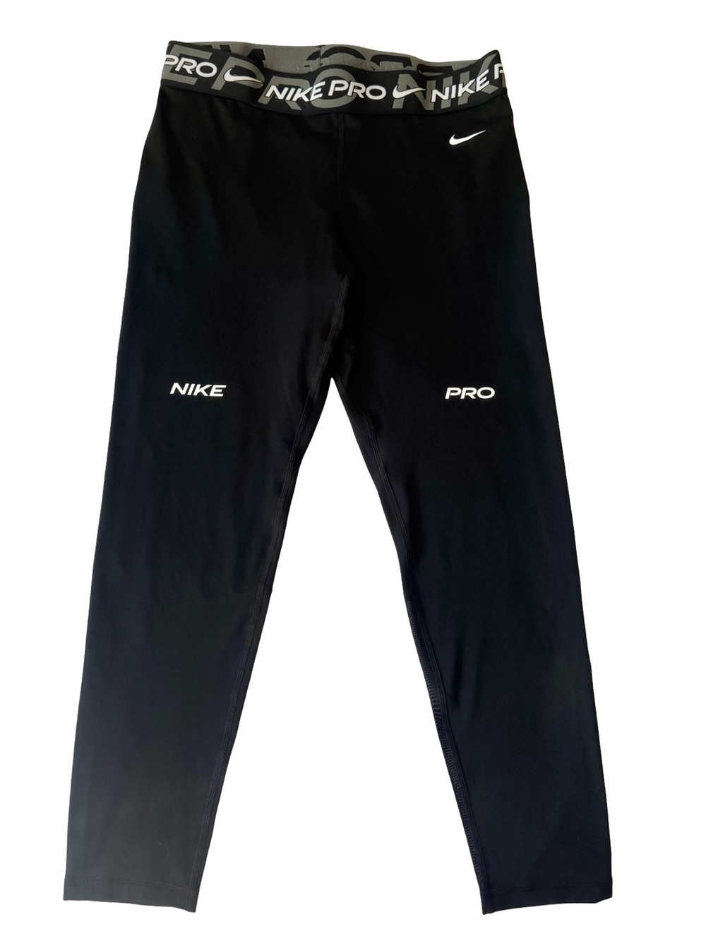 Nike Pro Dri-FIT Women’s Black High-Rise 7/8 Graphic Logo Leggings Size L